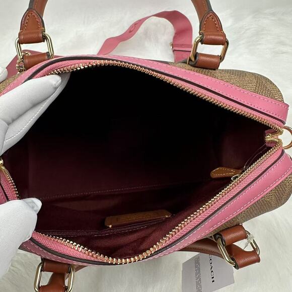 Coach Rowan Satchel Bag In Signature Canvas With Stripe Print In Tan CBI78 NWT - Picture 8 of 9